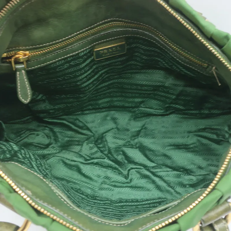 Prada Tessuto Gaufre Braided Handle Satchel Green Nylon Medium Crossbody Bag