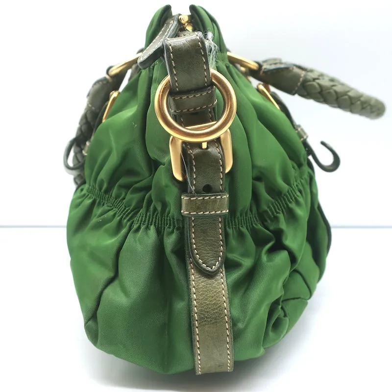 Prada Tessuto Gaufre Braided Handle Satchel Green Nylon Medium Crossbody Bag