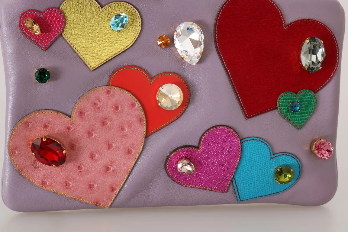Purple CLEO Leather Heart Crystal Clutch Bag