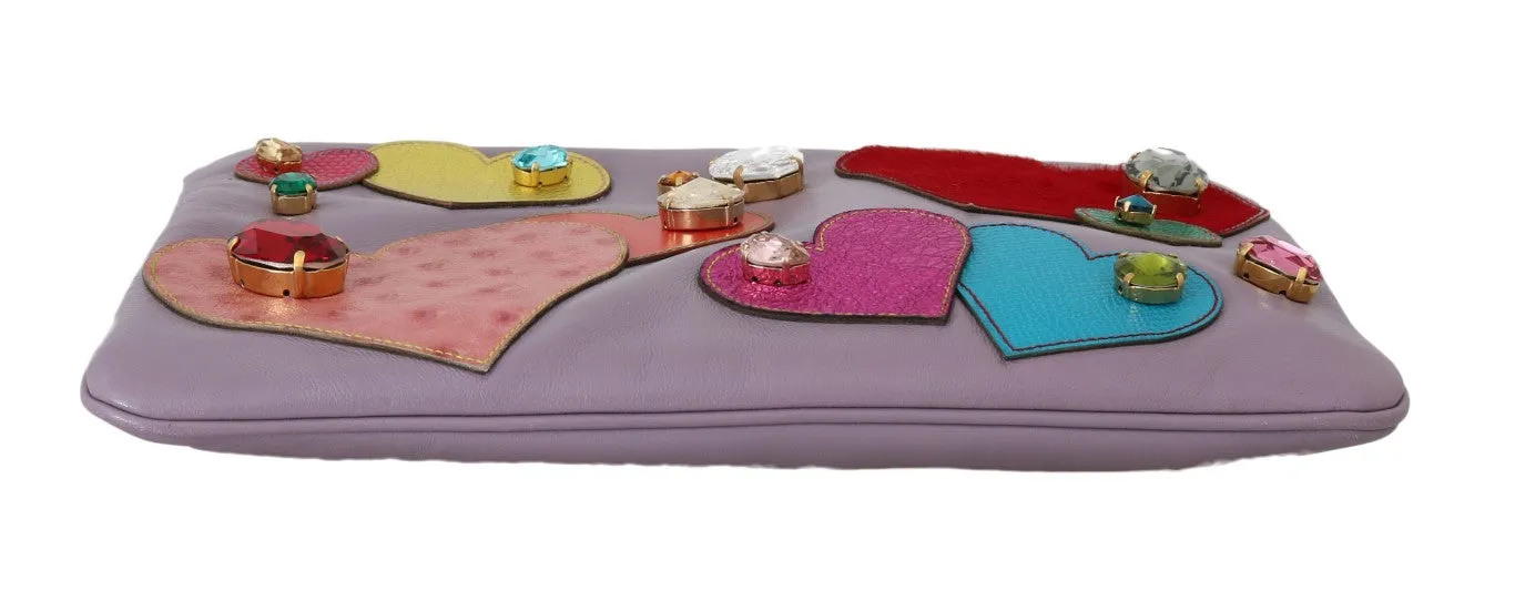 Purple CLEO Leather Heart Crystal Clutch Bag