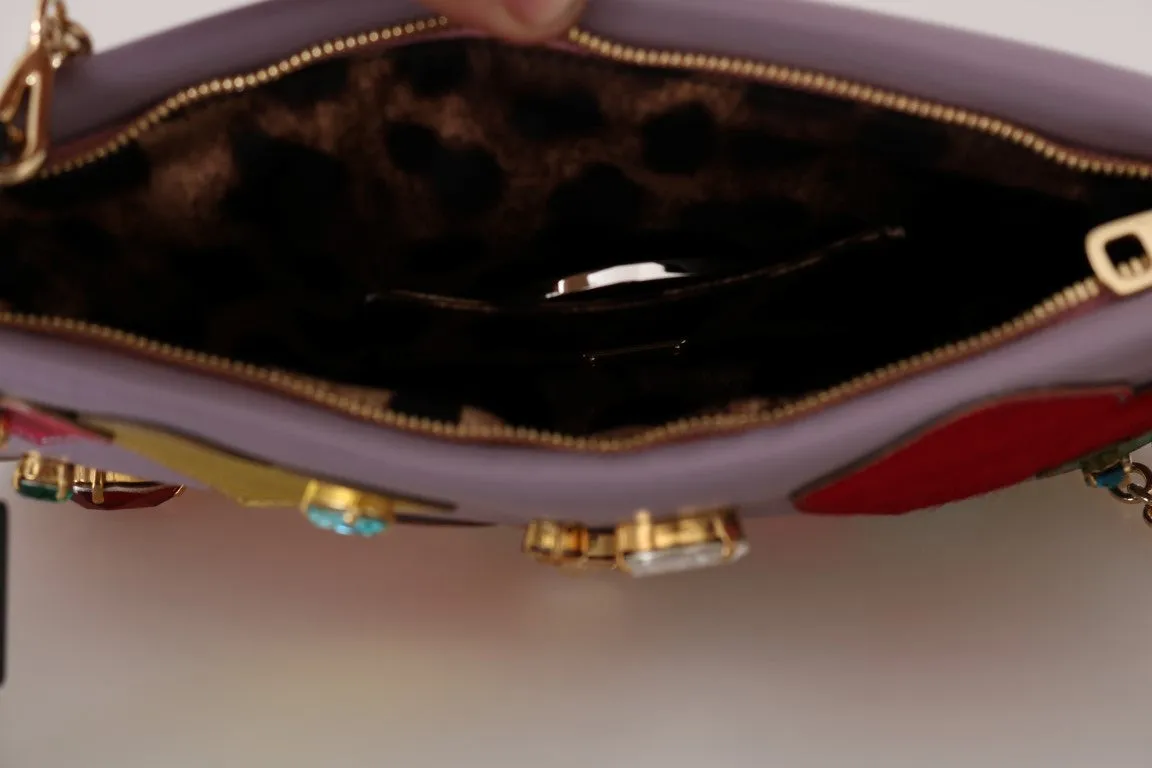 Purple CLEO Leather Heart Crystal Clutch Bag
