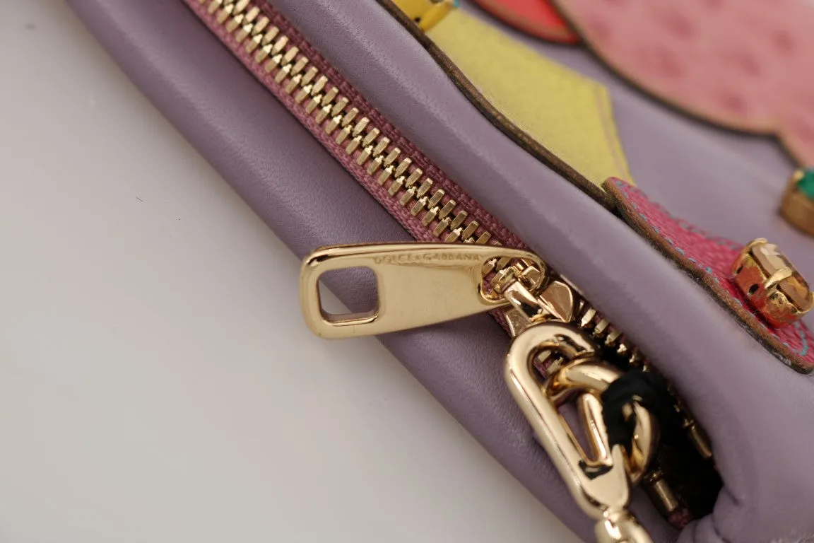 Purple CLEO Leather Heart Crystal Clutch Bag