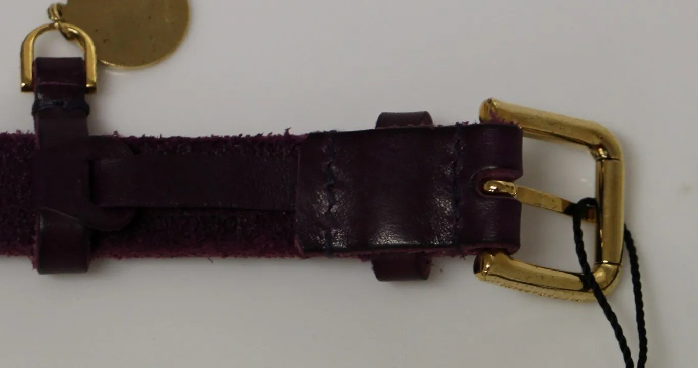 Purple Leather Gold Logo Belt