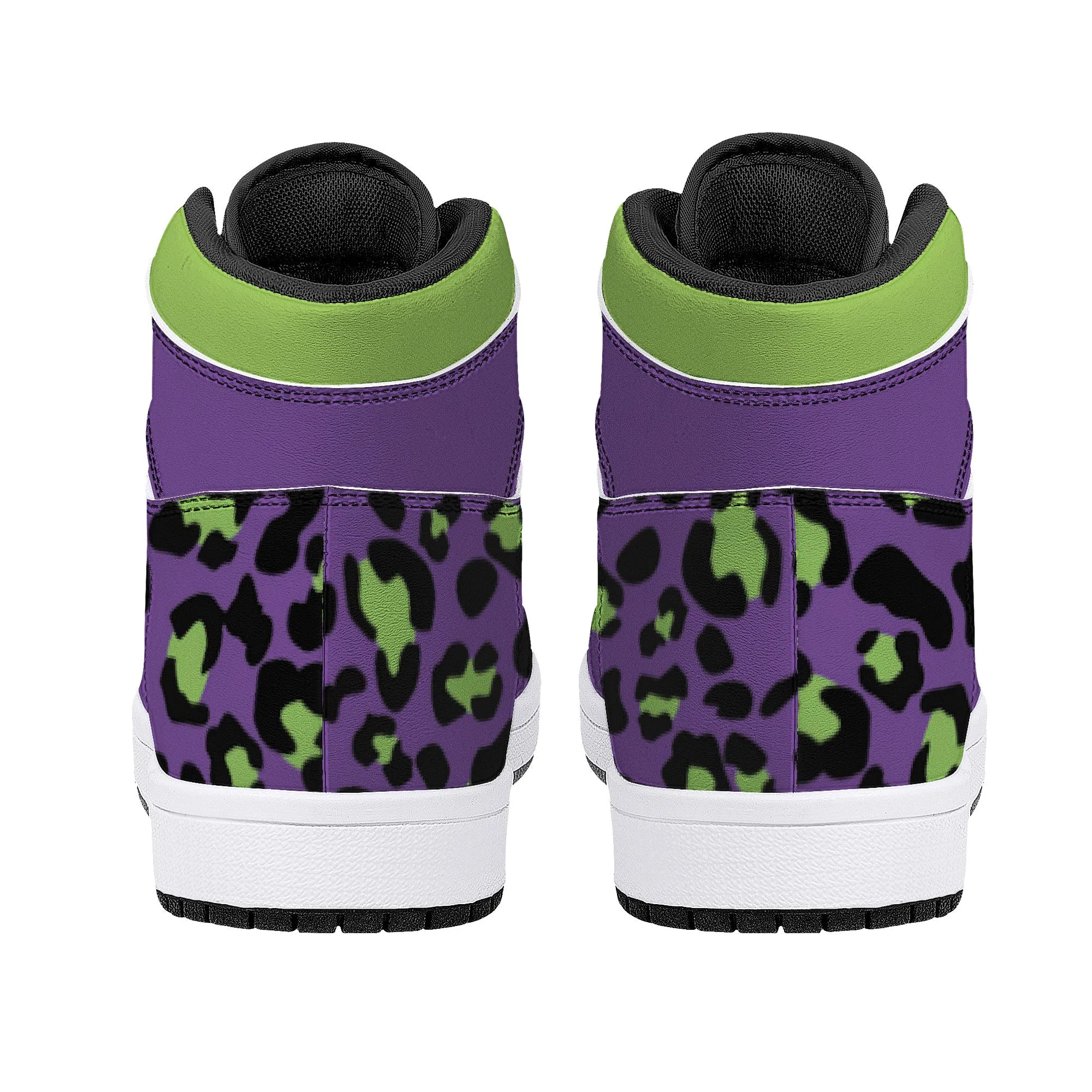 Purple-Neon Green High-Top Faux Leather Sneakers /Unisex /- Black