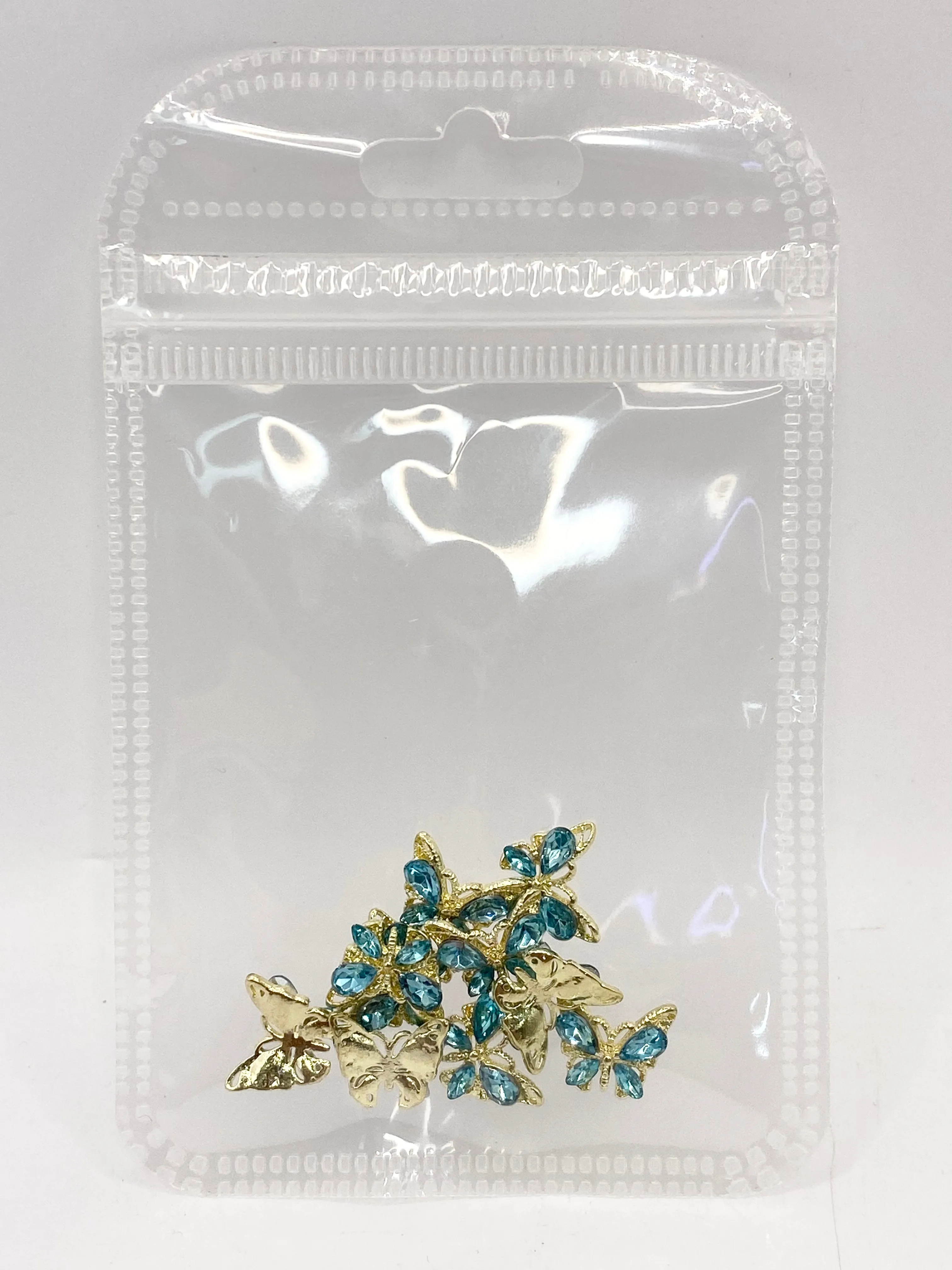 Queen - Nail Charms 10pc - #029 Gold Teal Small Crystal Butterflies