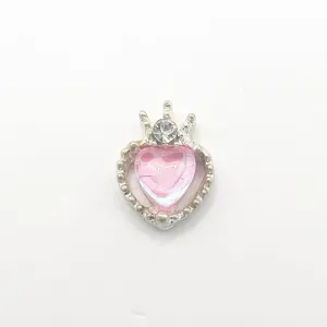Queen - Nail Charms 10pc - #372 Silver Pink Iridescent Small Hearts with Crown
