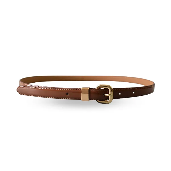 Queens Park |  Tan Brown Patent Leather Skinny Belt with Gold Buckle