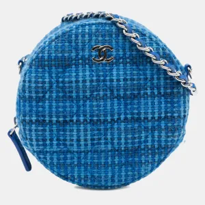 Quilted Tweed Round Clutch With Chain