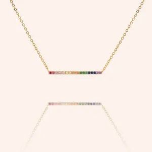 "Always with Me" 1.0CTW Rainbow Pave Delicate ID  Necklace- Gold Vermeil over Sterling Silver
