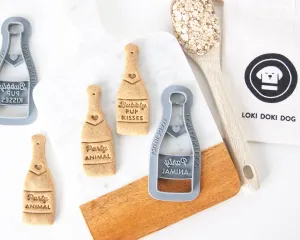 "Party Animal"   "Bubbly Pup Kisses" Champagne Bottle Shaped Dog Biscuit Cookie Cutter