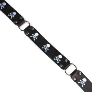 RB-283W  1 1/2" Ring Belt- White Skull and Crossbones