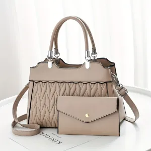realaiot  2Pcs Quilted Handbags Set, Fashion Faux Leather Crossbody Bag With Clutch Purse, Women's Top Handle Satchel Purse