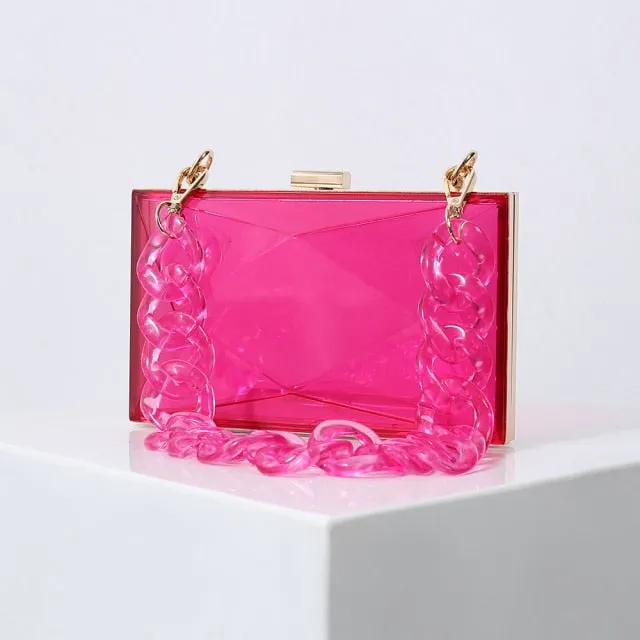Realaiot Transparent Bag Jelly Clutch Bags for Women Luxury Diamond Candy Color Bag Ladies Blue Bag for Wedding Party Clutch Chain Bag