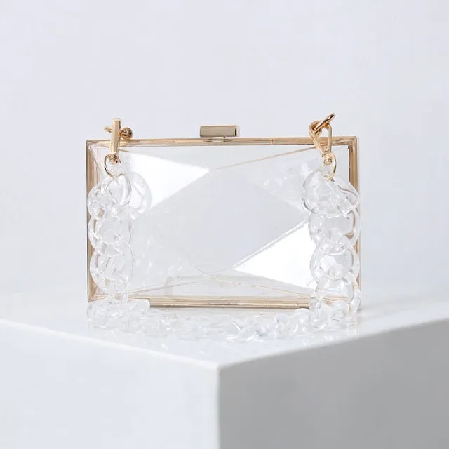 Realaiot Transparent Bag Jelly Clutch Bags for Women Luxury Diamond Candy Color Bag Ladies Blue Bag for Wedding Party Clutch Chain Bag