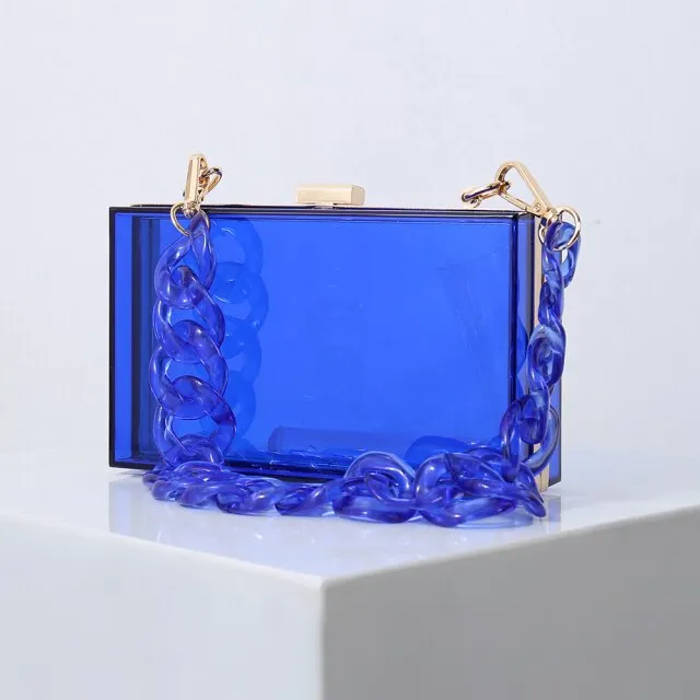 Realaiot Transparent Bag Jelly Clutch Bags for Women Luxury Diamond Candy Color Bag Ladies Blue Bag for Wedding Party Clutch Chain Bag