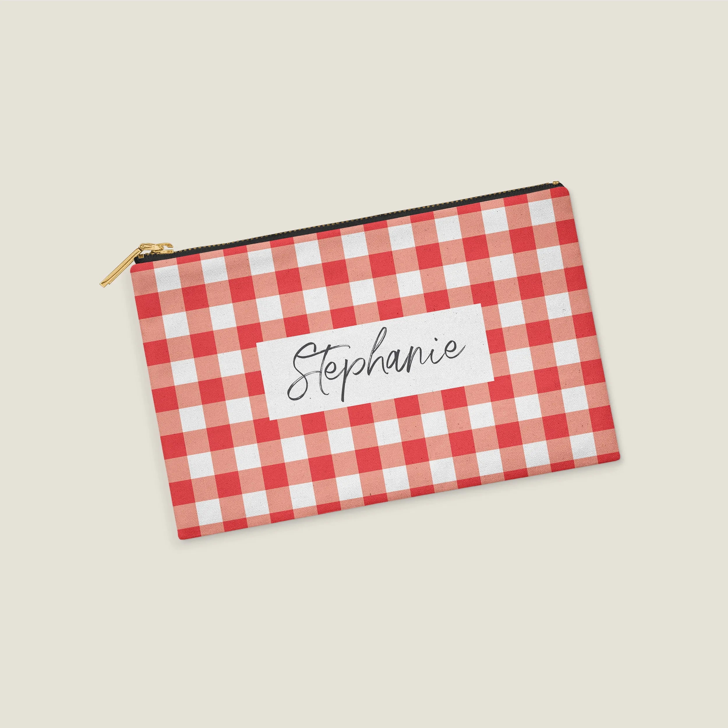 Red Gingham Personalized Zipper Pouch