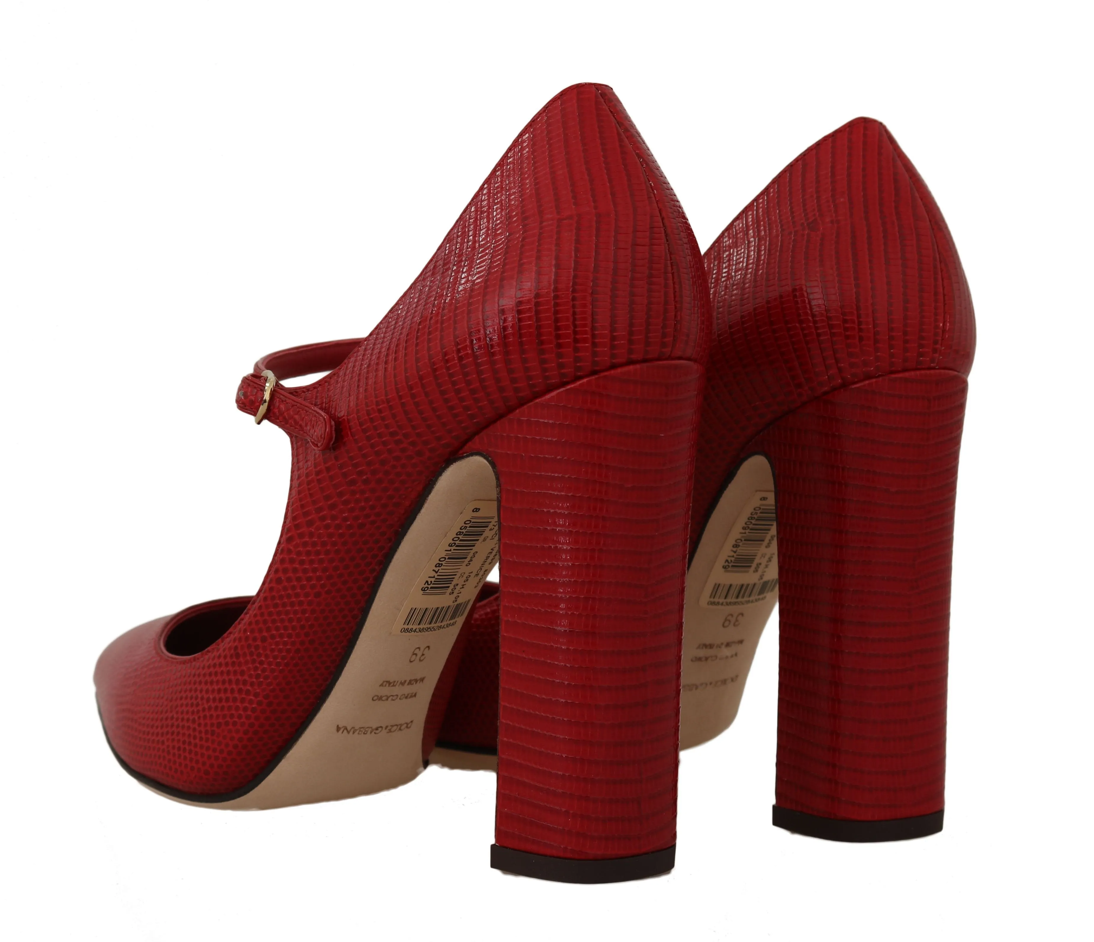 Red Lizard Ankle Strap Pumps Heels