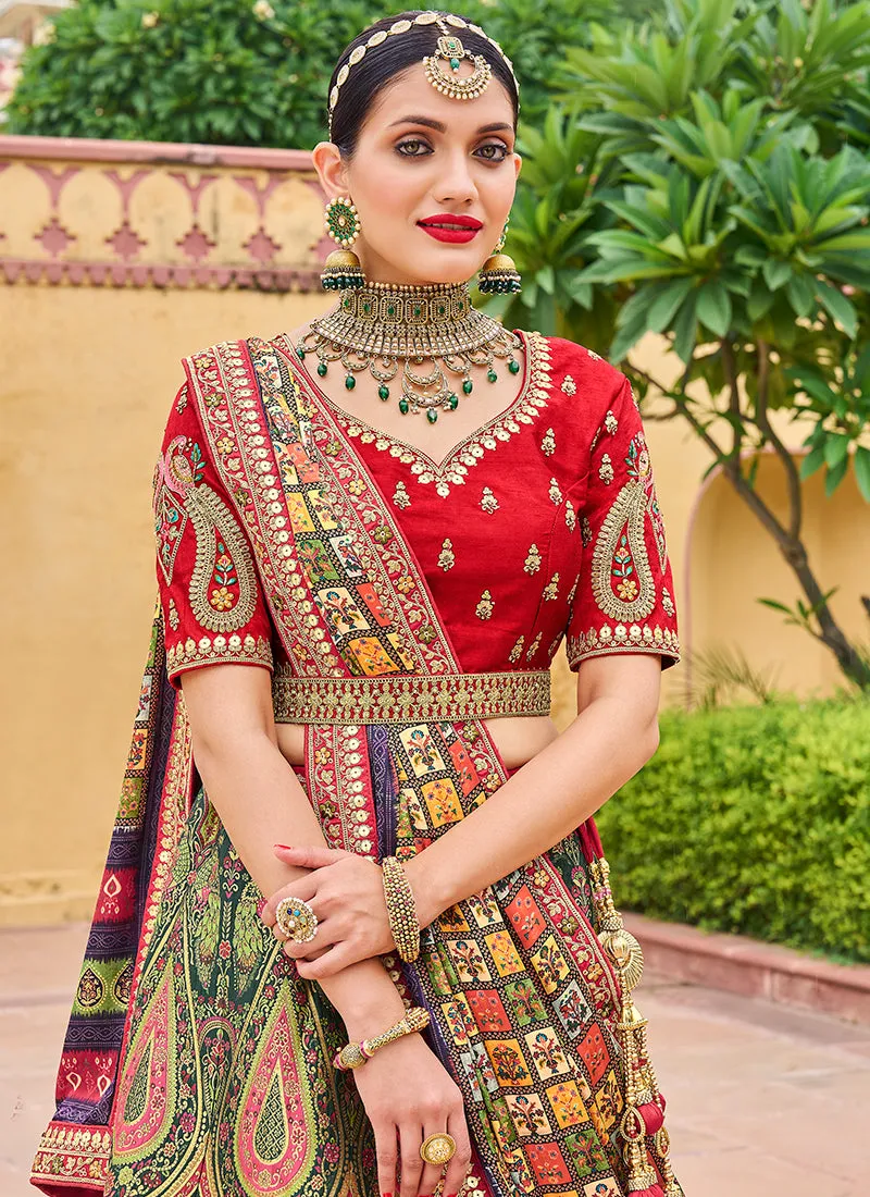 Red Multi Embroidery Wedding Lehenga Choli