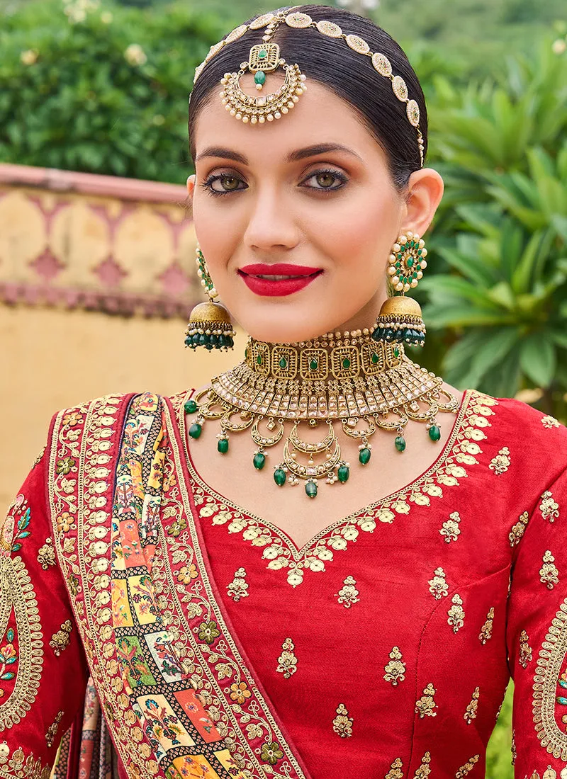 Red Multi Embroidery Wedding Lehenga Choli