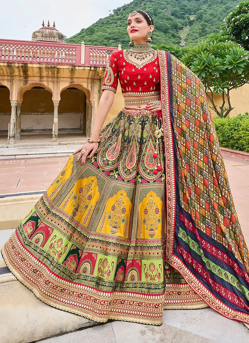 Red Multi Embroidery Wedding Lehenga Choli
