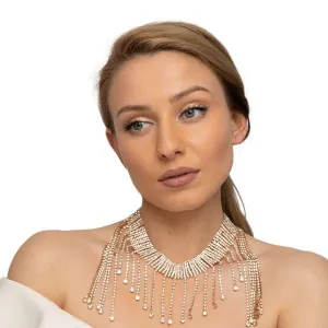 Reginae dangling fringe rhinestone choker