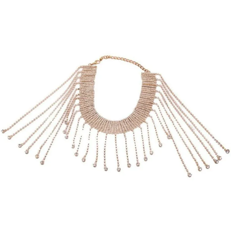 Reginae dangling fringe rhinestone choker