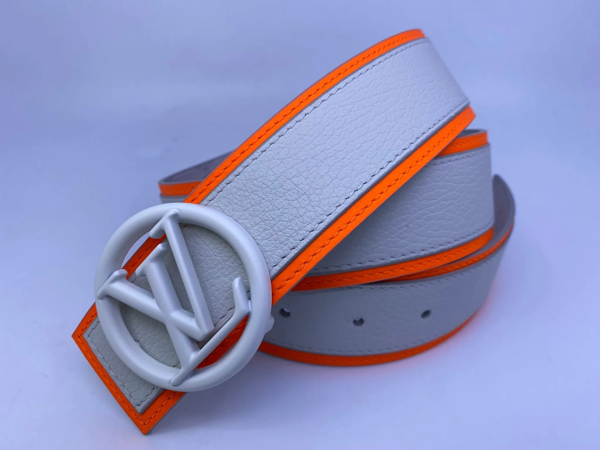 Reversible LV Antarctica White Monogram Circle Belt