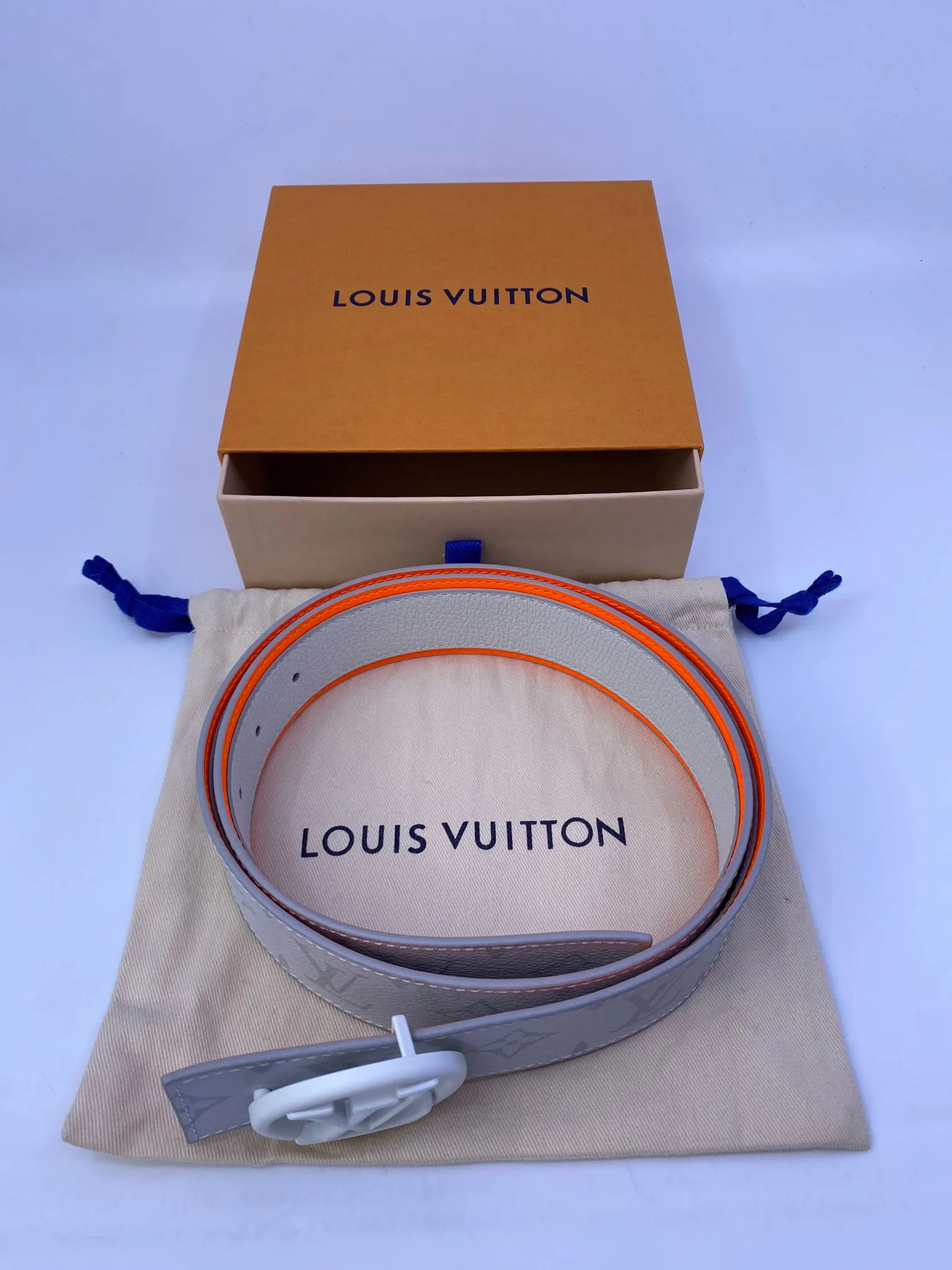 Reversible LV Antarctica White Monogram Circle Belt