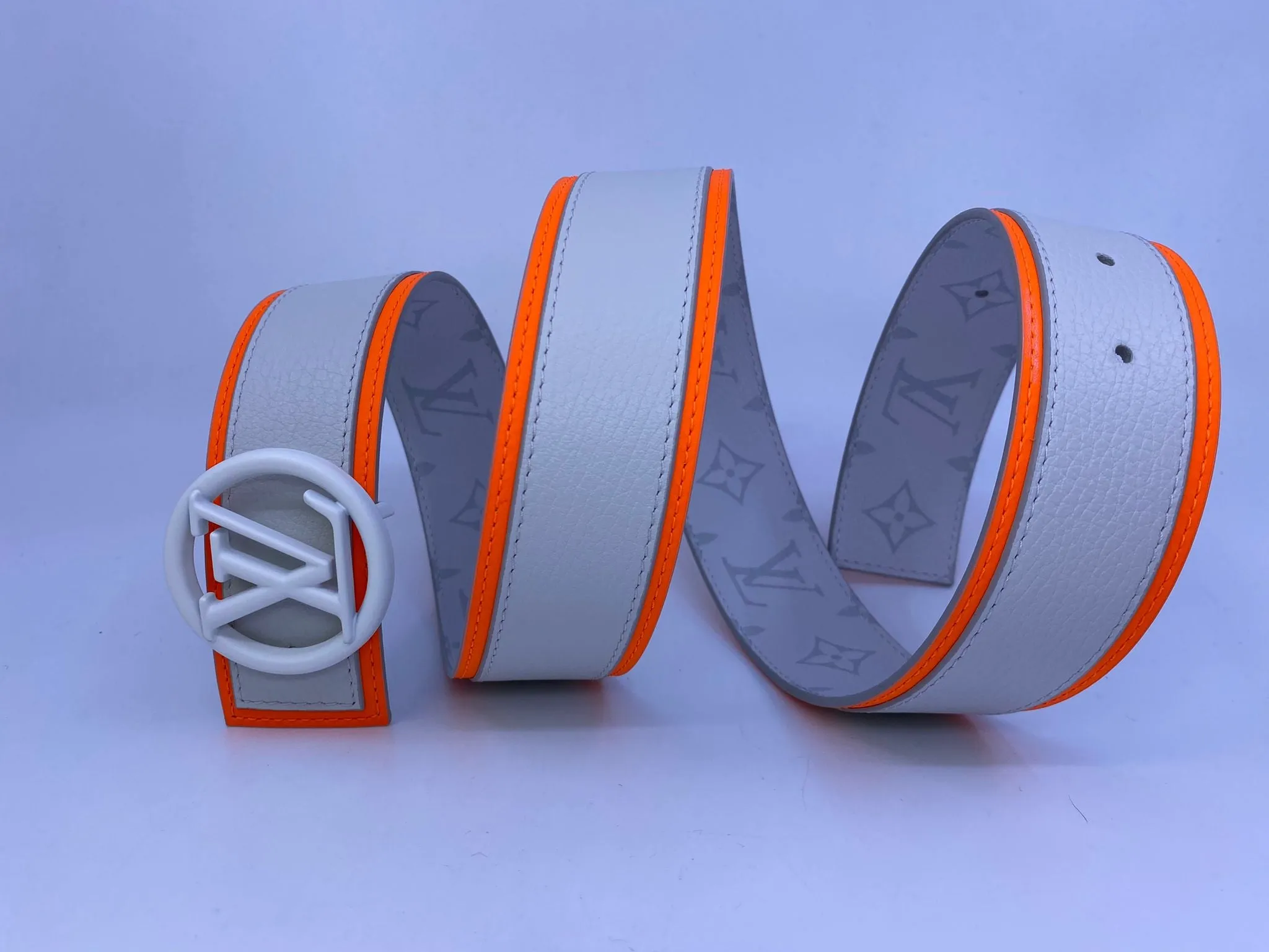 Reversible LV Antarctica White Monogram Circle Belt