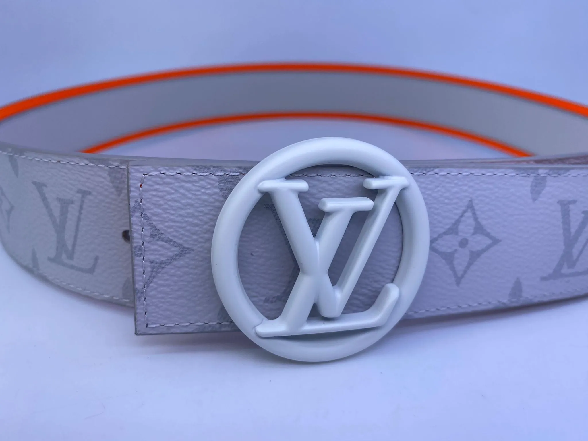 Reversible LV Antarctica White Monogram Circle Belt