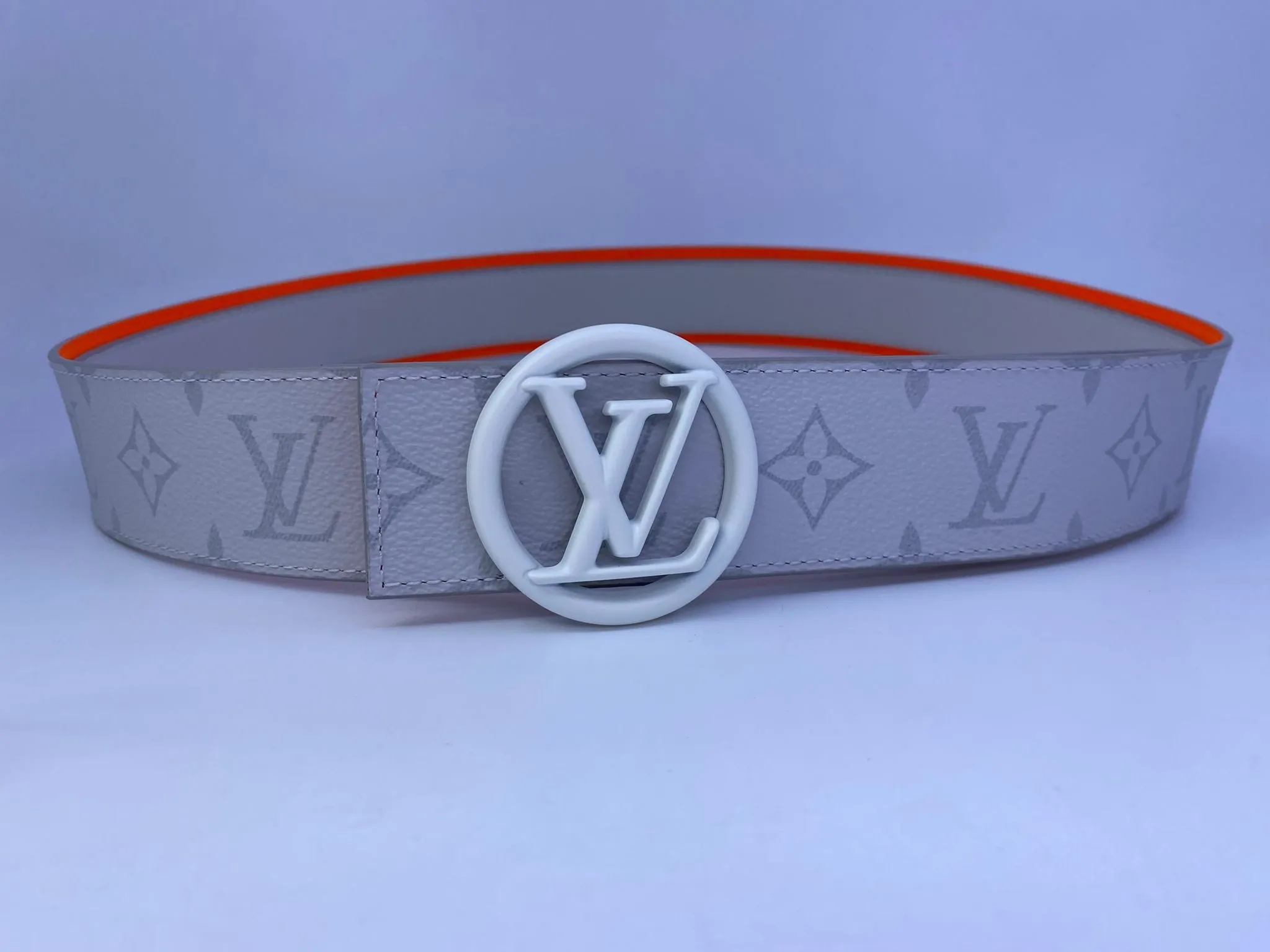 Reversible LV Antarctica White Monogram Circle Belt