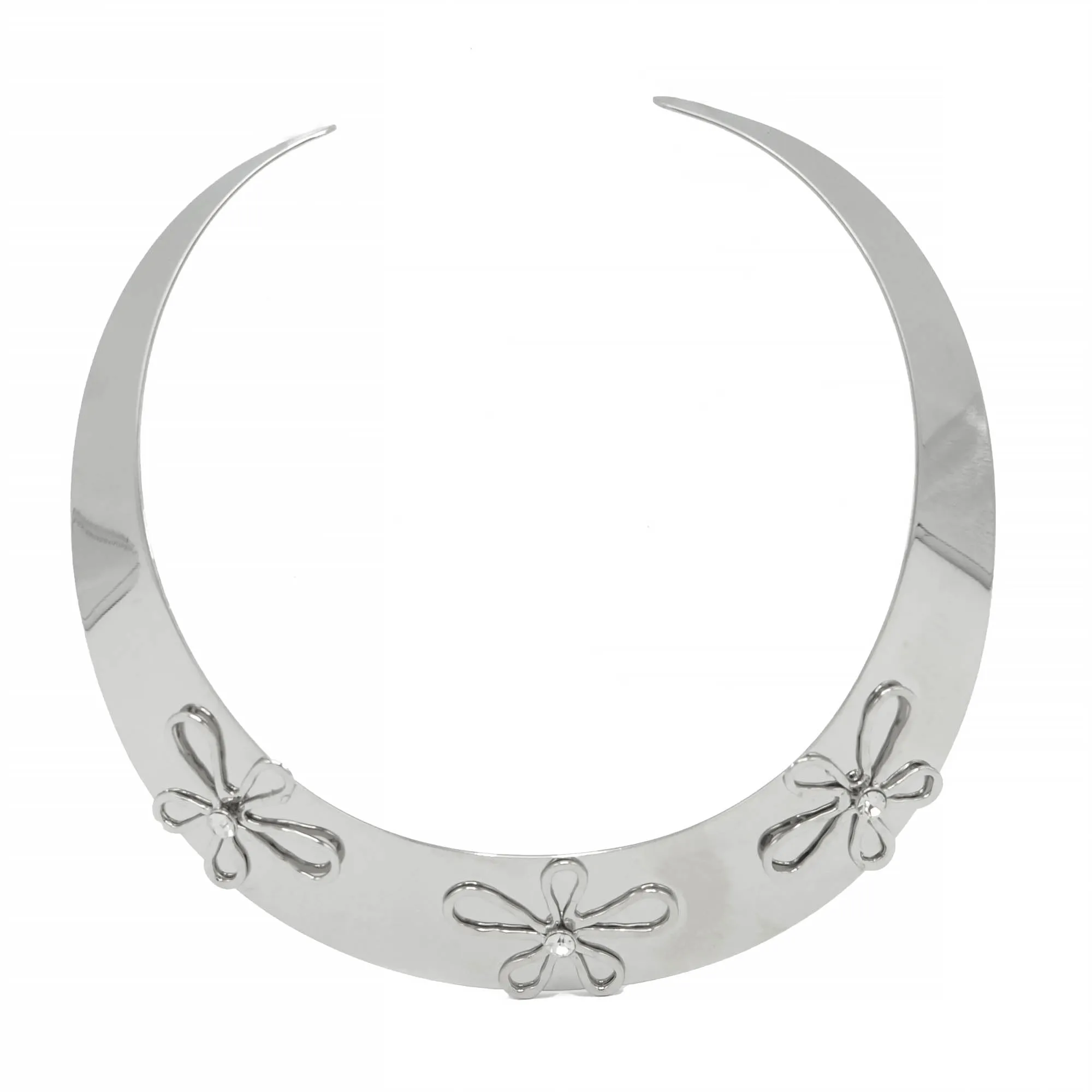 RHODIUM CRYSTAL FLOWER CHOKER NECKLACE #HN13273_RHOD