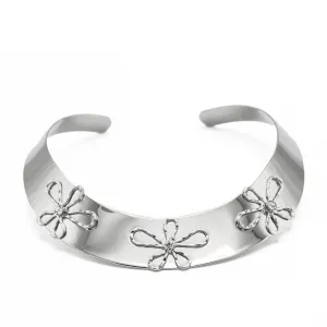 RHODIUM CRYSTAL FLOWER CHOKER NECKLACE #HN13273_RHOD