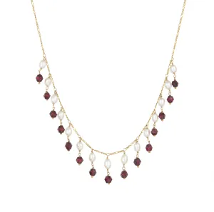 Rhodolite Garnet Pearl Necklace Choker Fringe Vintage 14k Yellow Gold Jewelry
