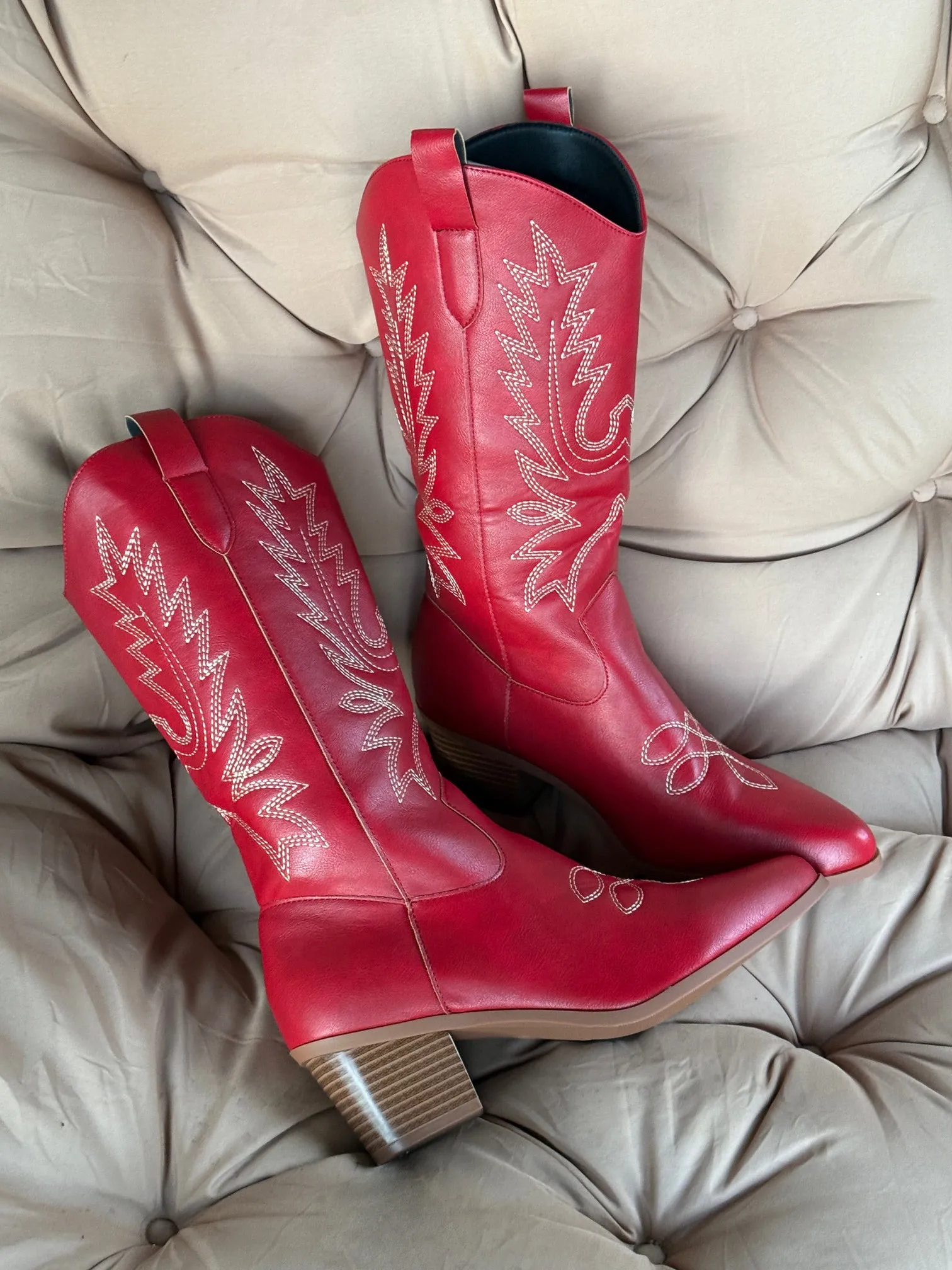 Rosanne Western CowGirl Faux Leather Boots in Red