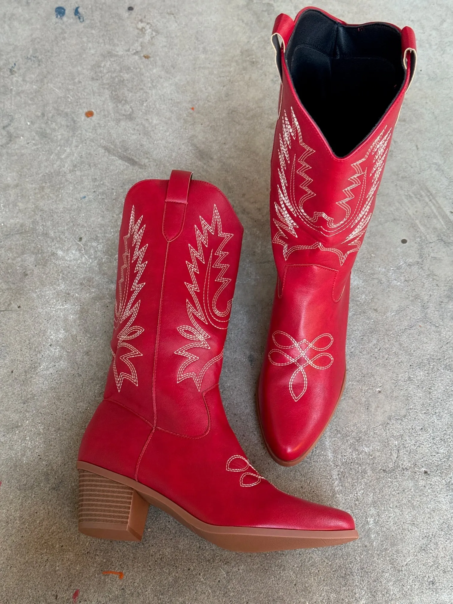 Rosanne Western CowGirl Faux Leather Boots in Red