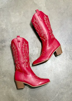 Rosanne Western CowGirl Faux Leather Boots in Red