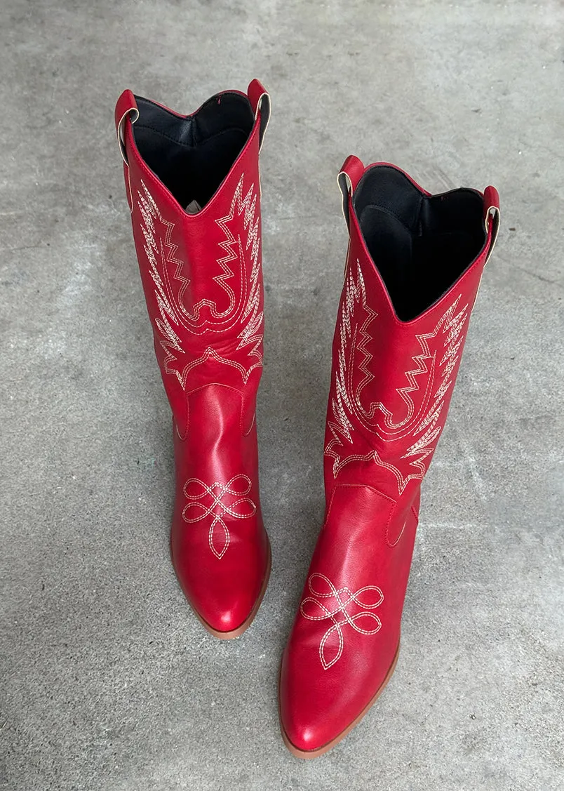 Rosanne Western CowGirl Faux Leather Boots in Red