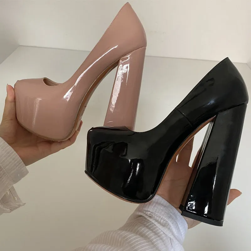 Round Toe Platform 15CM~16CM Chunky High Heels
