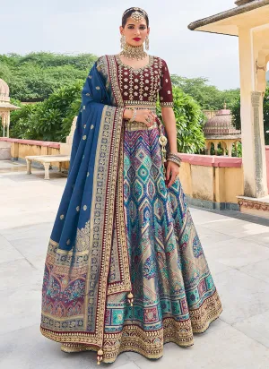 Royal Blue Multi Embroidery Wedding Lehenga Choli