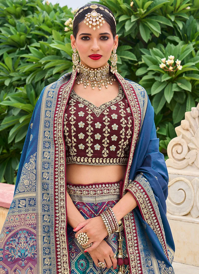 Royal Blue Multi Embroidery Wedding Lehenga Choli