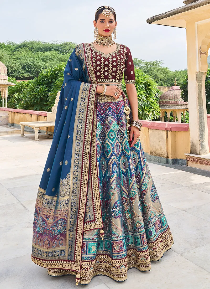 Royal Blue Multi Embroidery Wedding Lehenga Choli