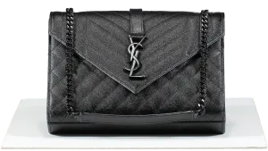 Saint Laurent Black Envelope Small Quilted Textured-leather Shoulder Bag