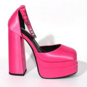 Satin Platform Square Toe Chunky Heel Sandals