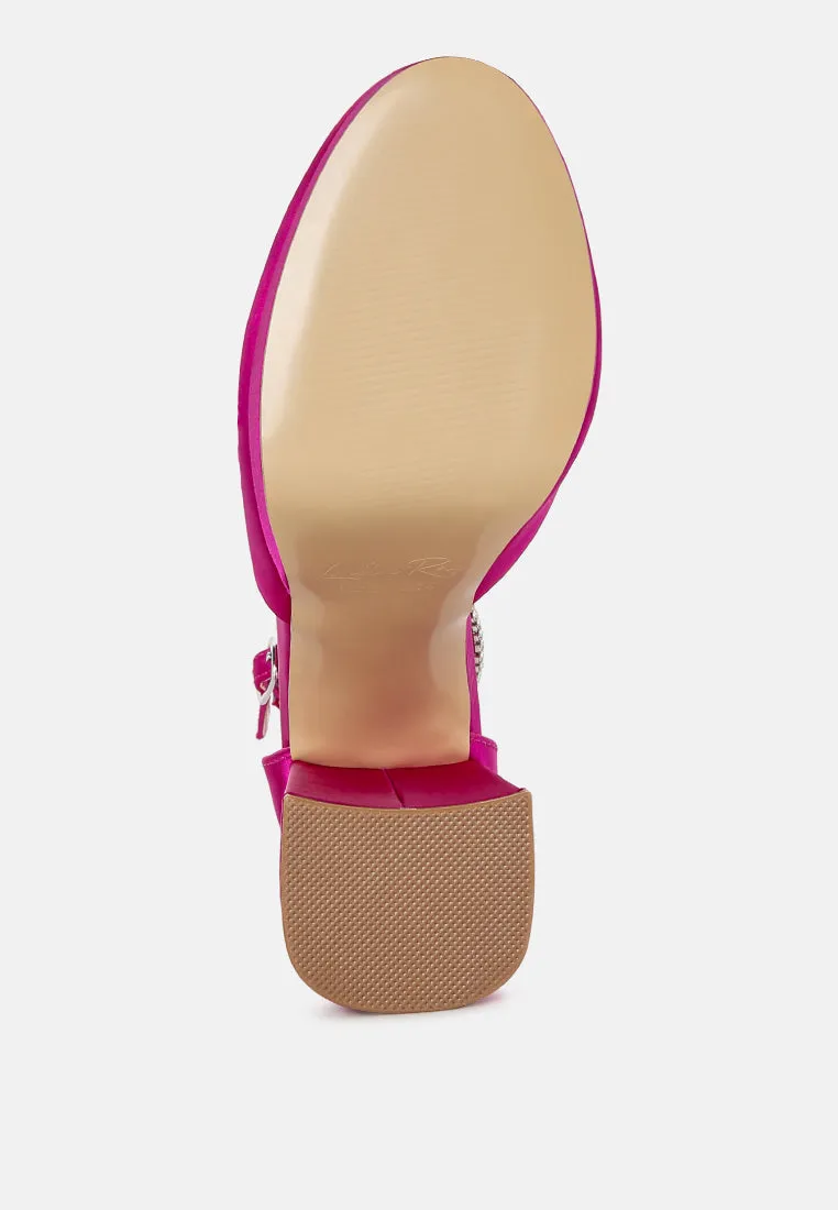 Satin Rhinestone Embellsihed Strap Platform Heels By RUW