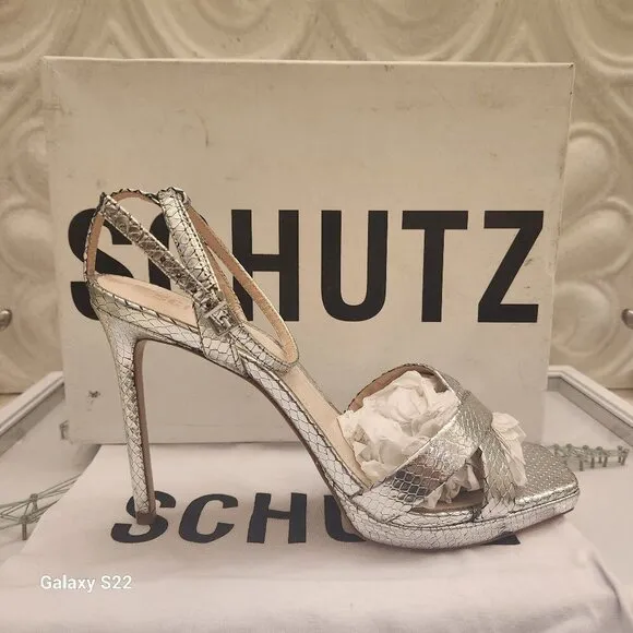 Schutz Leather &quot;Ava Rose Heels&quot; Metallic Snake Smash. NIB. Size 9.5