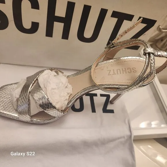 Schutz Leather &quot;Ava Rose Heels&quot; Metallic Snake Smash. NIB. Size 9.5