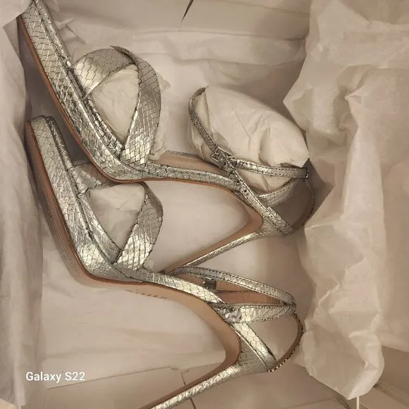 Schutz Leather &quot;Ava Rose Heels&quot; Metallic Snake Smash. NIB. Size 9.5