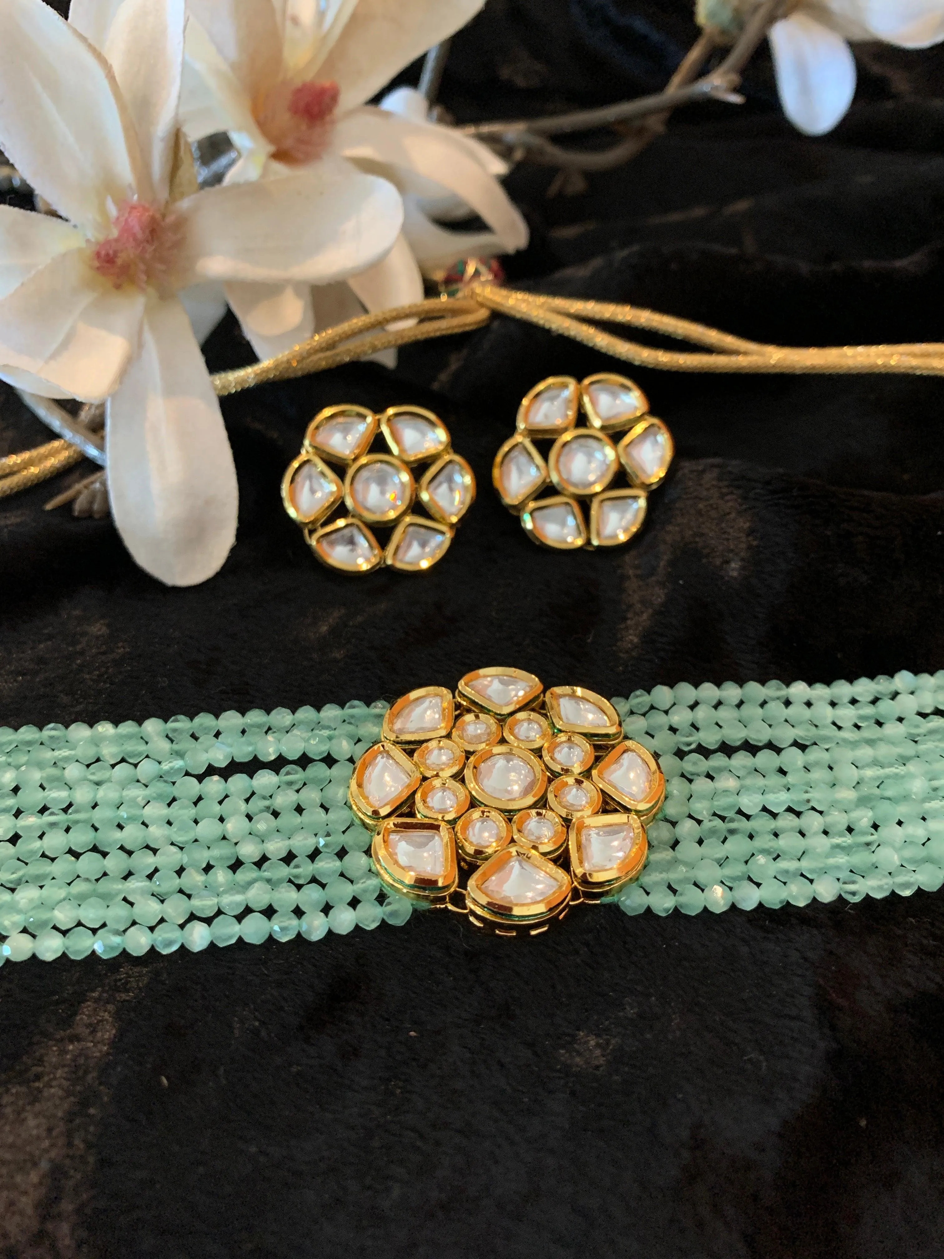 Sea Green Kundan Choker with Studs