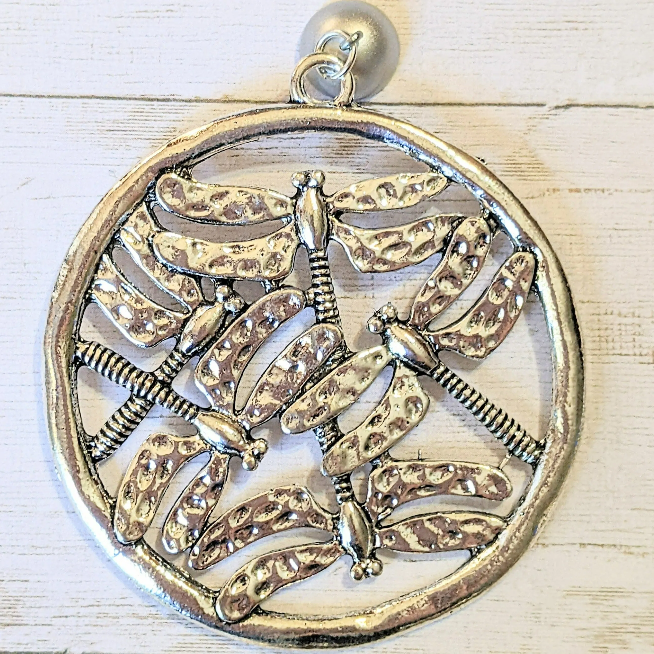 Silver Dragonfly Circle Pendant